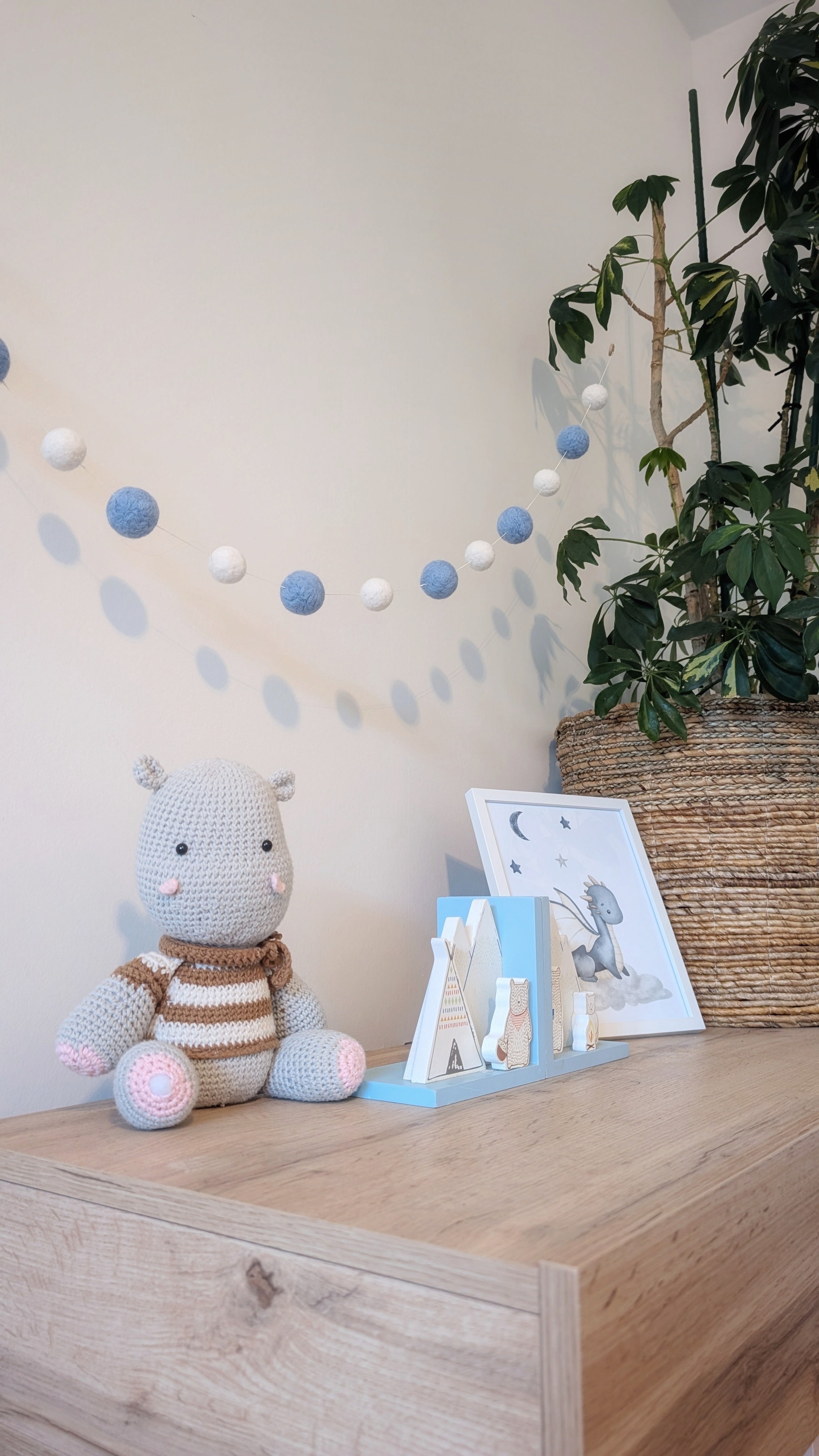 Nursery Bunting, hand felted garland, felted pom pom decor