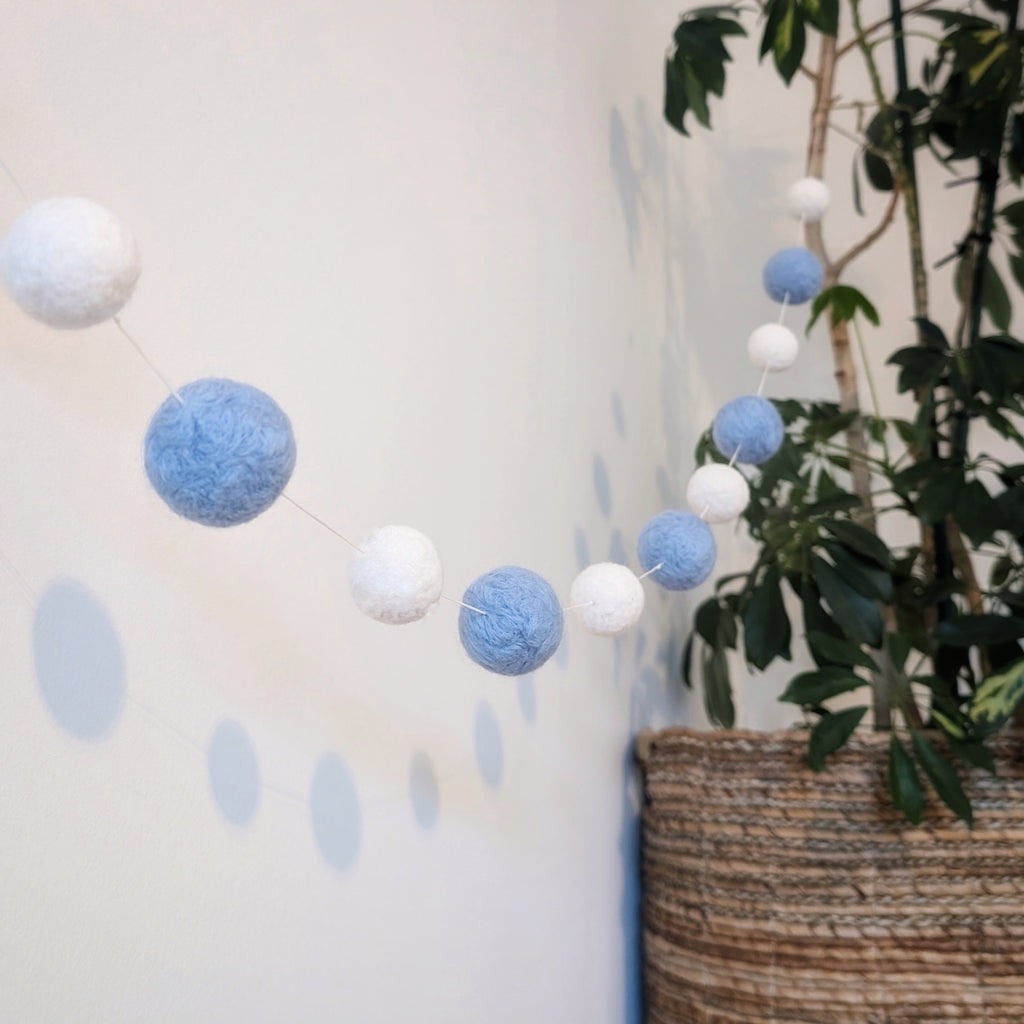Nursery Bunting, hand felted garland, felted pom pom decor