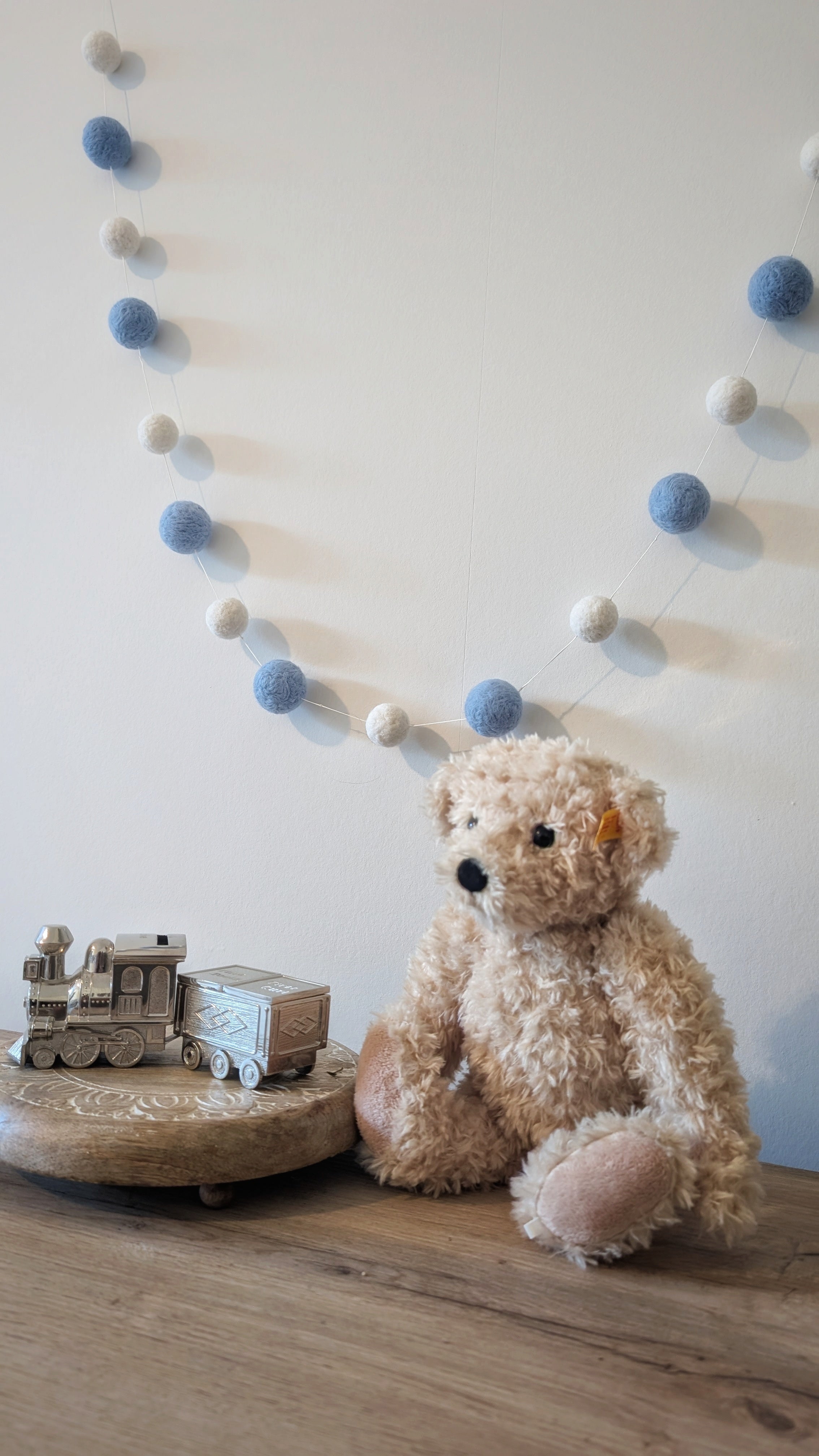 Nursery Bunting, hand felted garland, felted pom pom decor